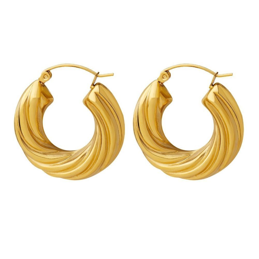 Retro Style Round Titanium Steel Plating 18K Gold Plated Hoop Earrings - Picture 4 of 8